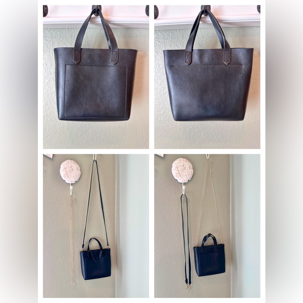 J. Crew small Black Leather Tote Crossbody with TWO straps